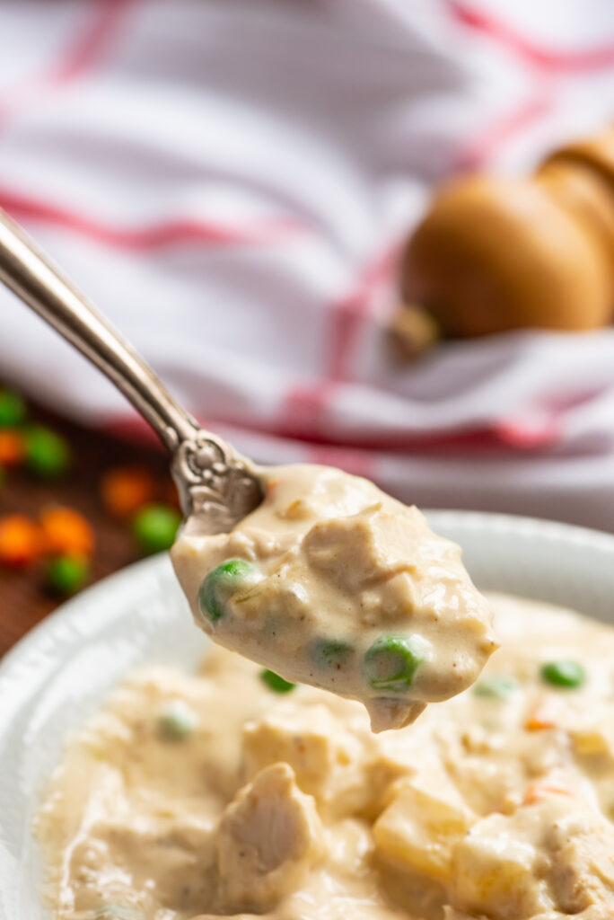 chicken and veggies in a flavorful cream based soup