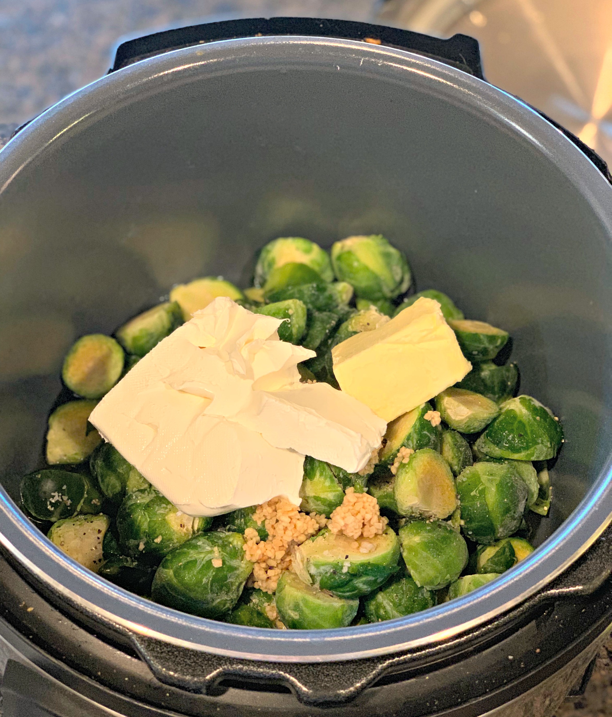 creamy brussel sprouts made in the instant pot