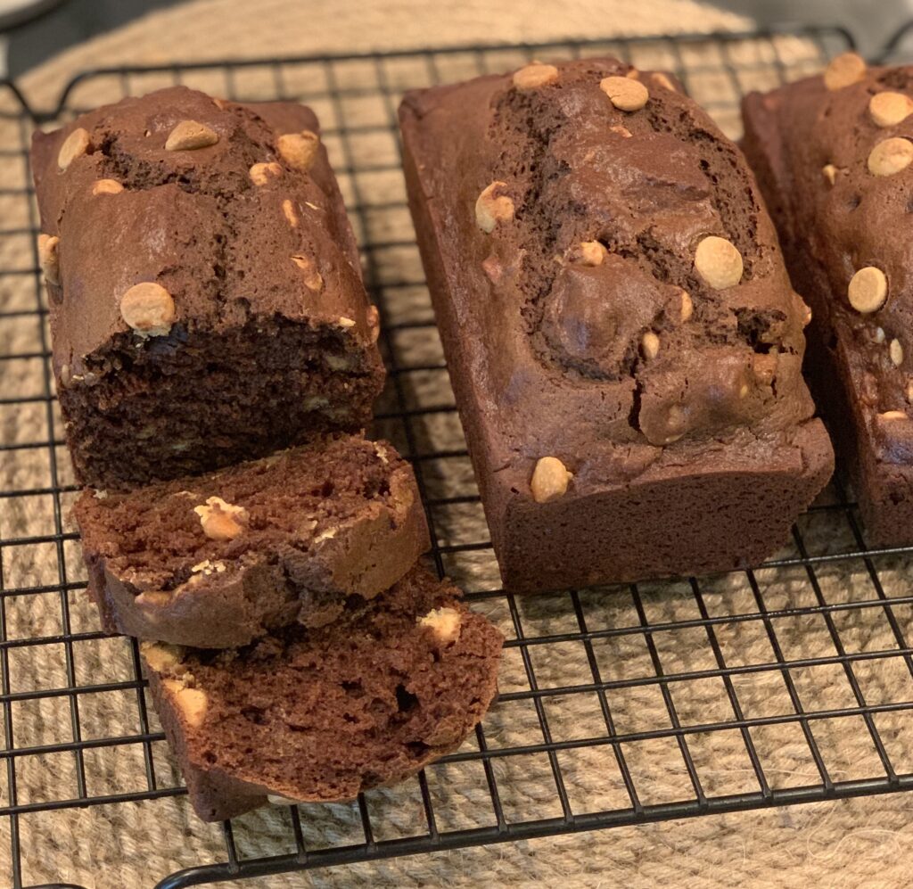 Warm and fresh chocolate peanut butter quick bread