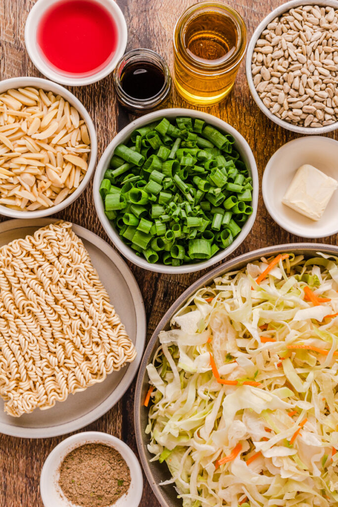 all the ingredients needed to make asian coleslaw