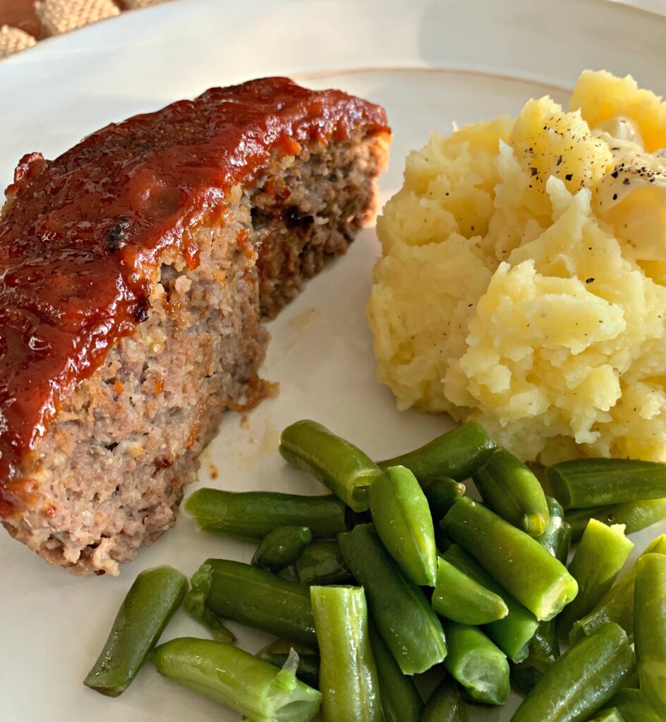 mom's classic recipe includes a tender meatloaf with a tangy glaze on top