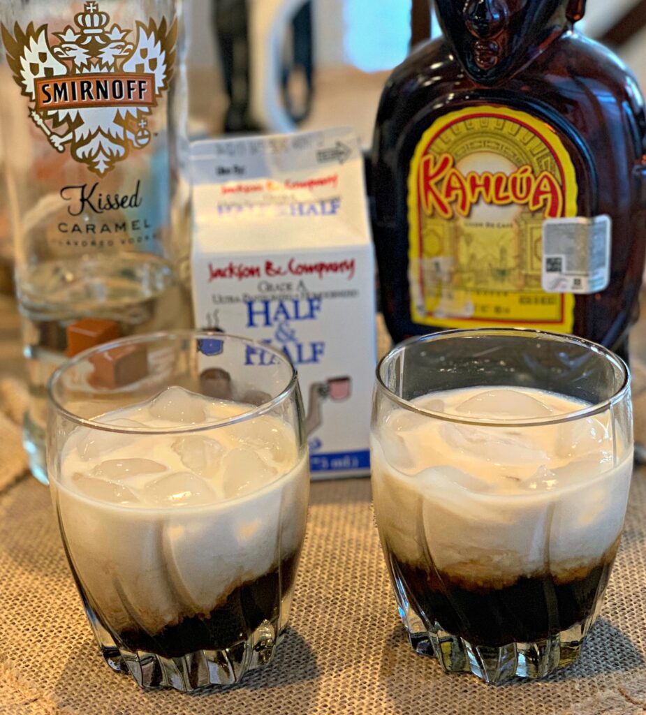 caramel vodka combined with Kahlua and half and half for a creamy, caramel flavored coffee cocktail