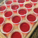 cherry jello combined with fireball whiskey into a jello shot