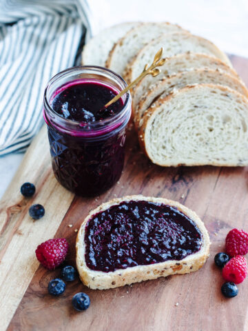 sliced bread with homemade jelly on top.