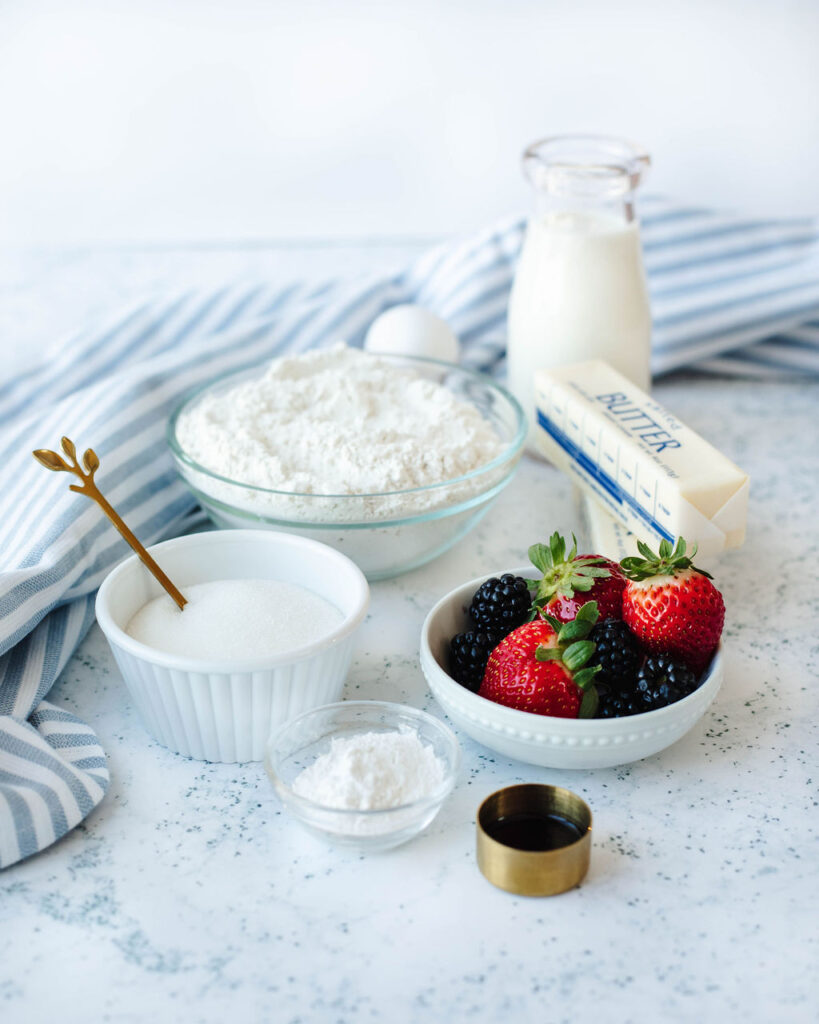 all the ingredients needed to make homemade fluffy waffles.