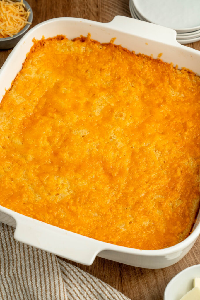 baked cornbread casserole from the oven.
