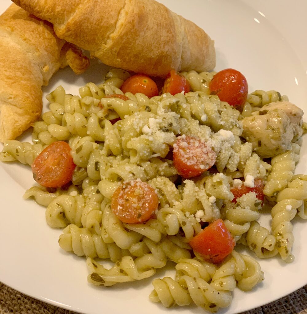 tender pasta with a tasty basil pesto sauce