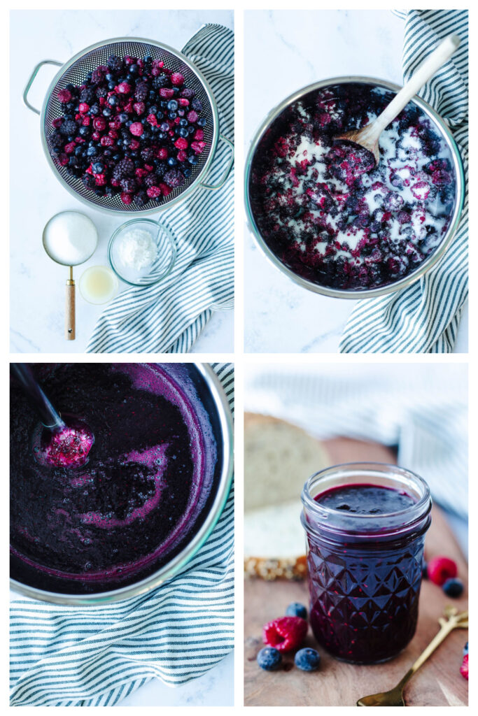 step by step on how to make instant pot mixed berry jam.