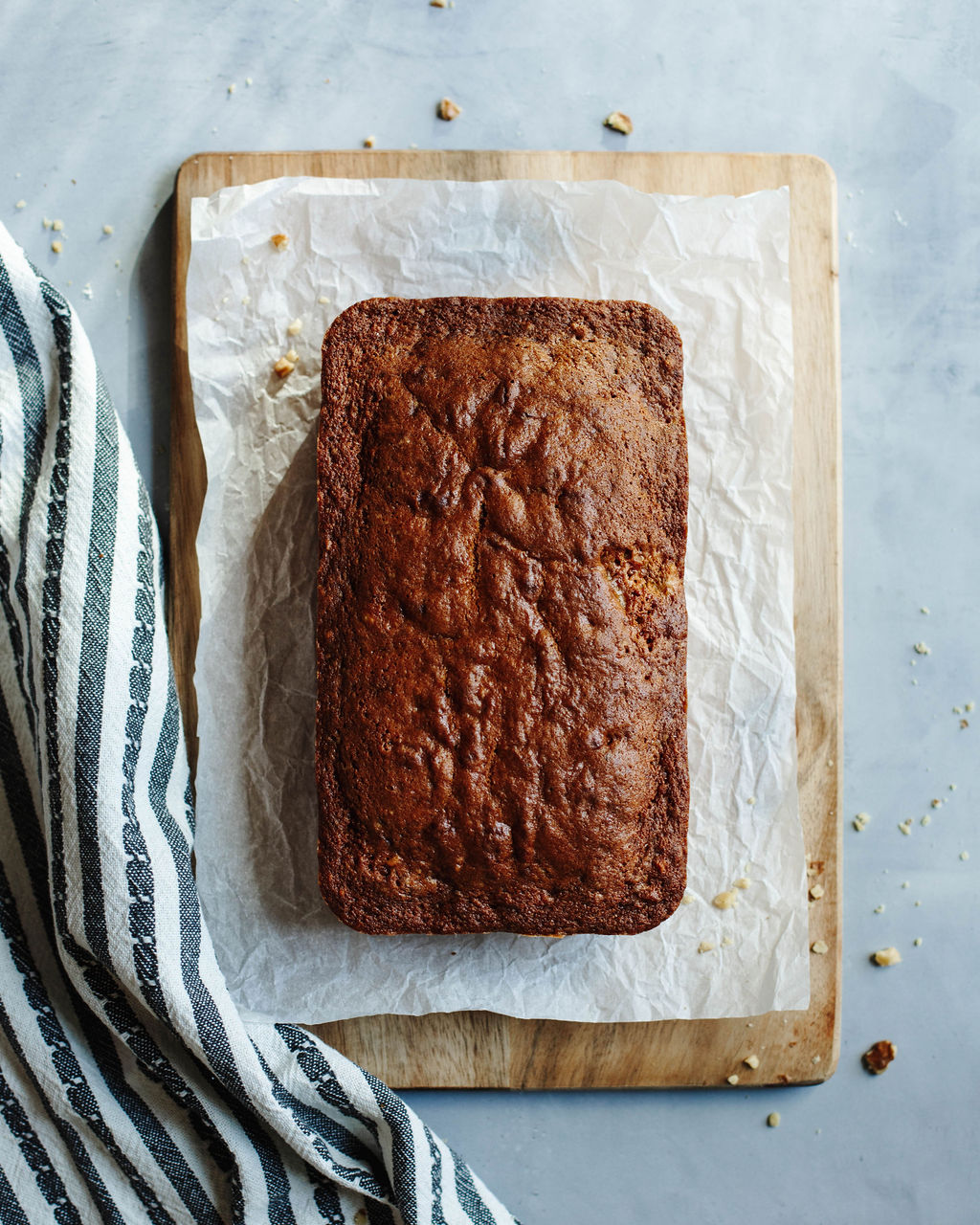 banana bread on a piece of parchment paper.