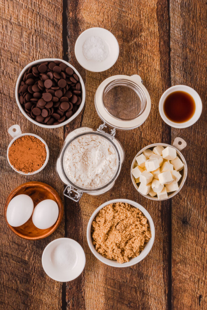 all the ingredients needed for chocolate brownie cookies 