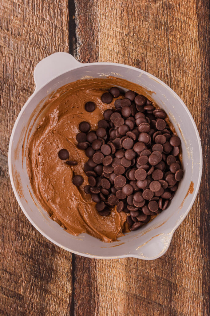 chocolate chips folded into cookie dough