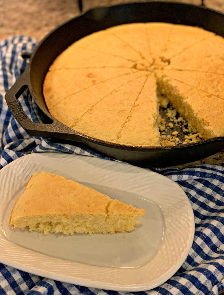 Cast Iron Skillet Cornbread served up and ready to eat!