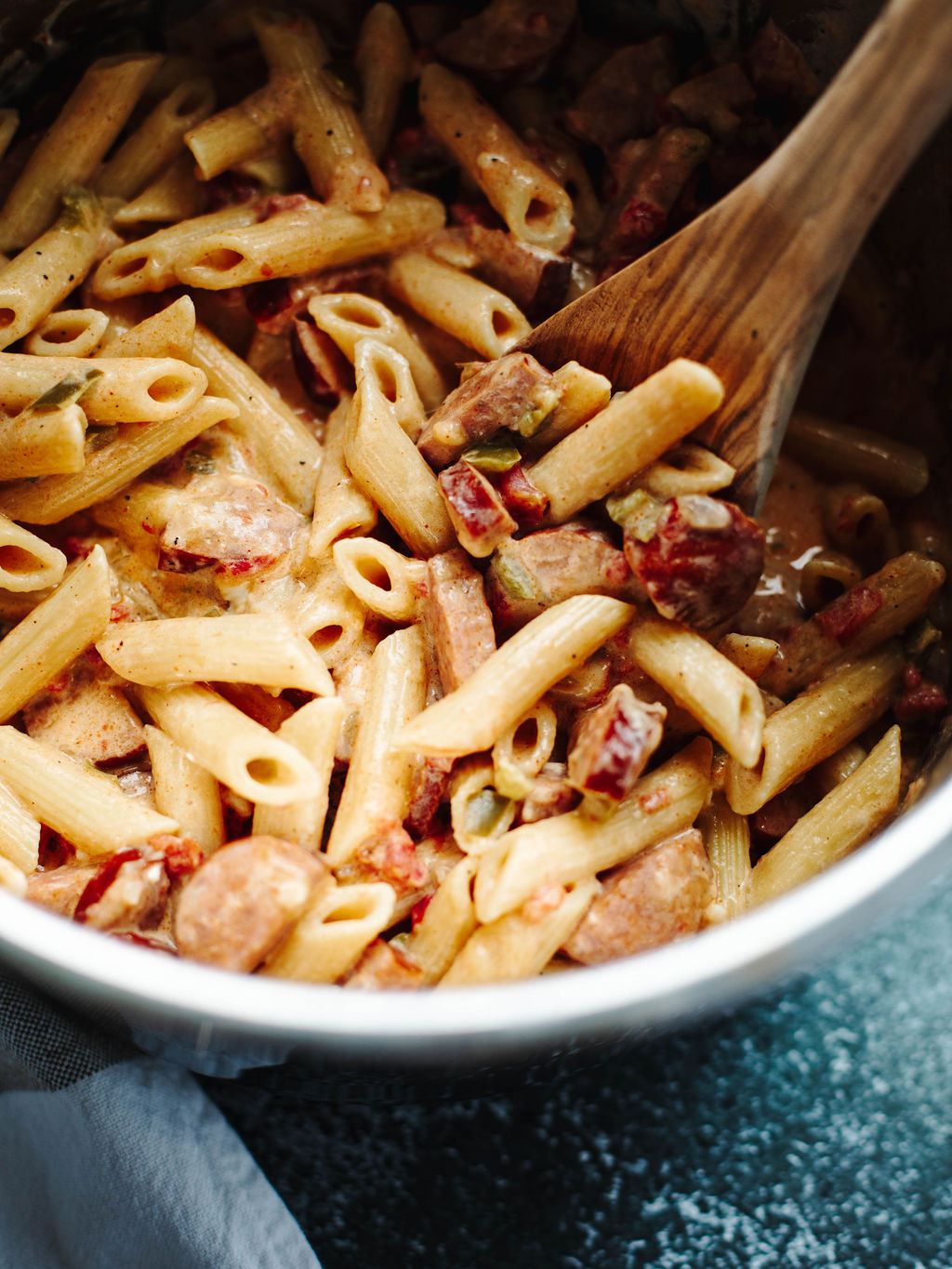 creamy Cajun sausage pasta in an instant pot.