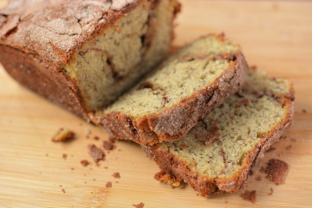 slices snickerdoodle banana bread ready to serve