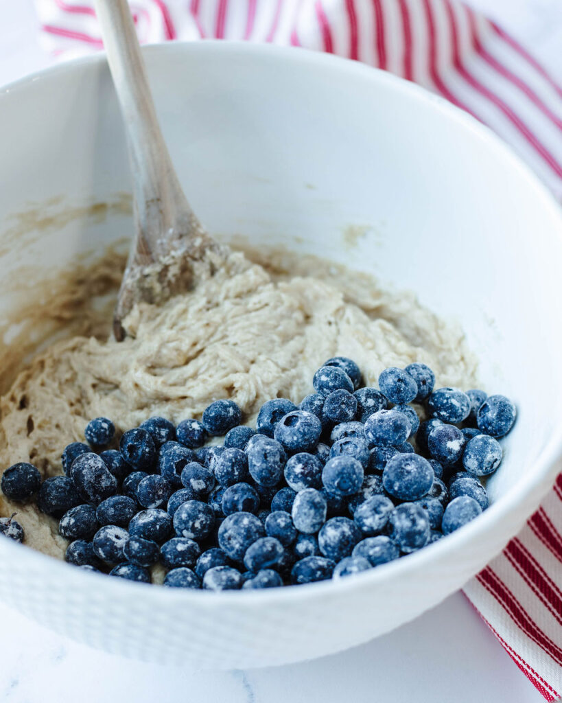 fresh blueberries added into banana batter.