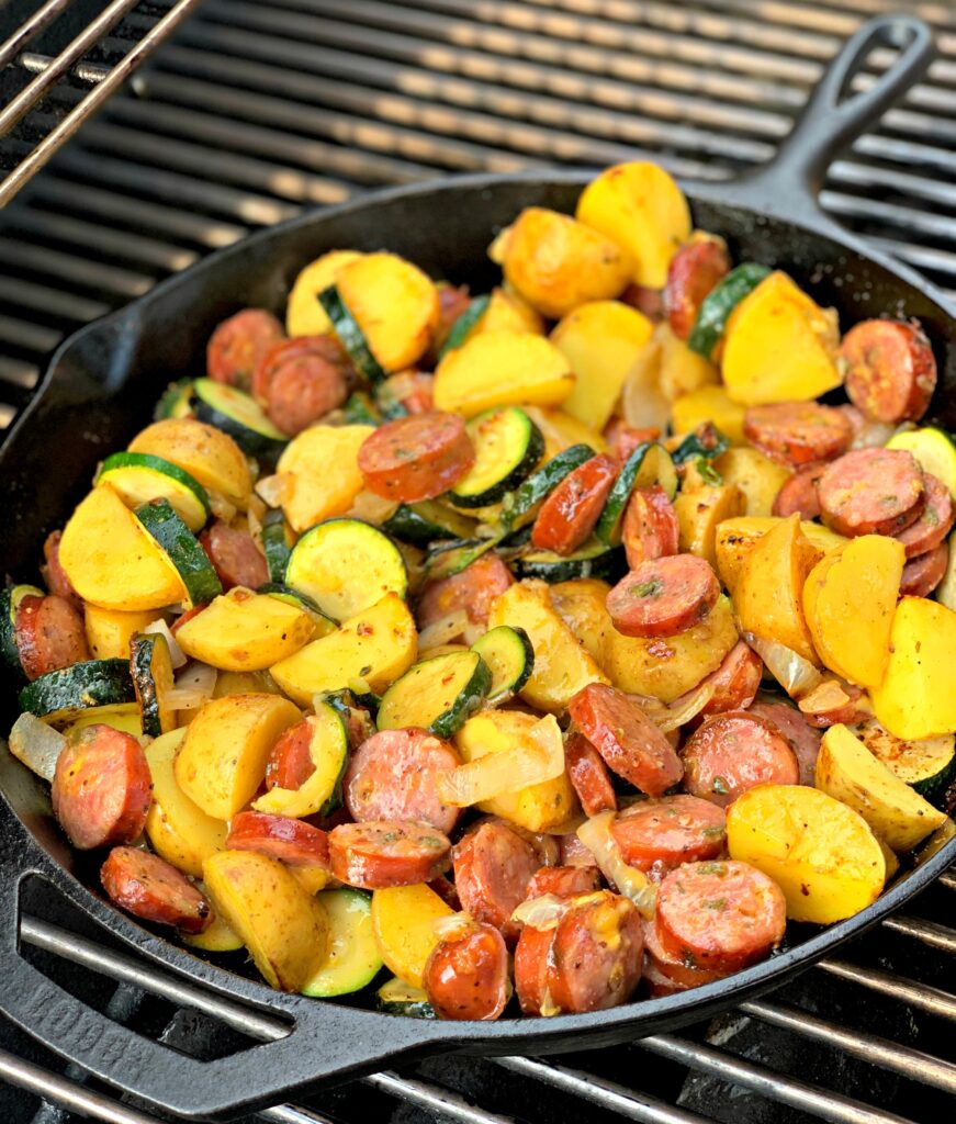 a simple skillet with sausage, potato, and veggies. Seasoned with Chupacabra seasoning