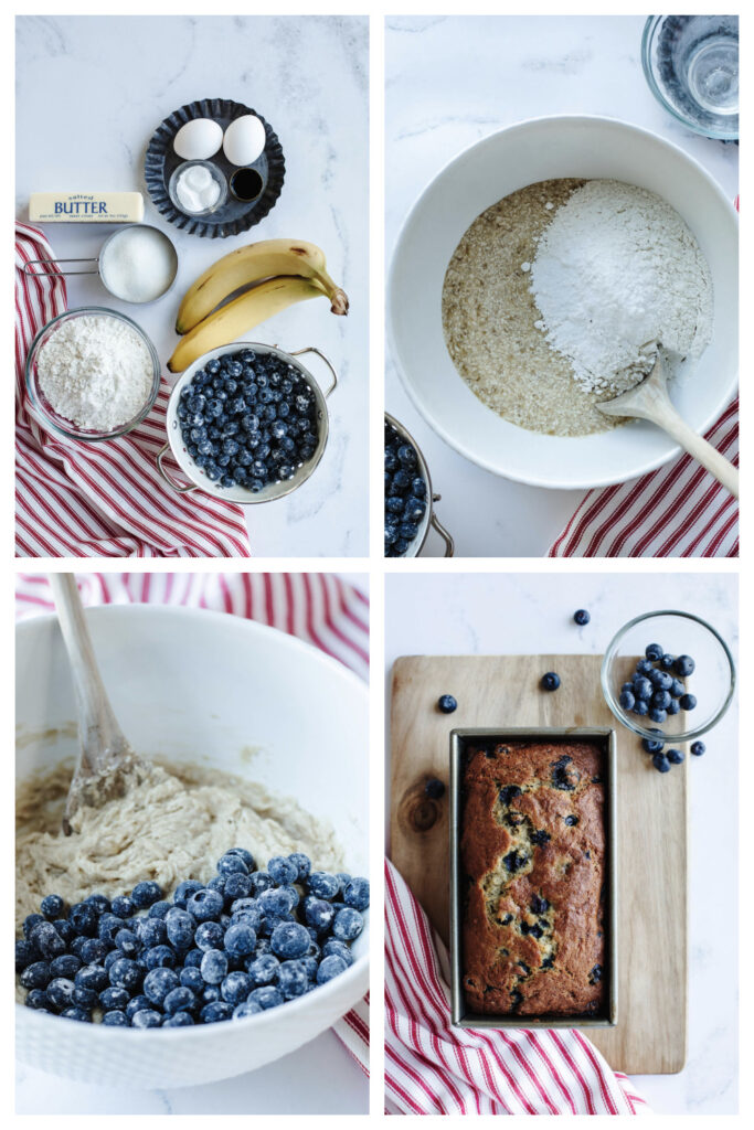 step by step on how to make Blueberry Banana Bread.