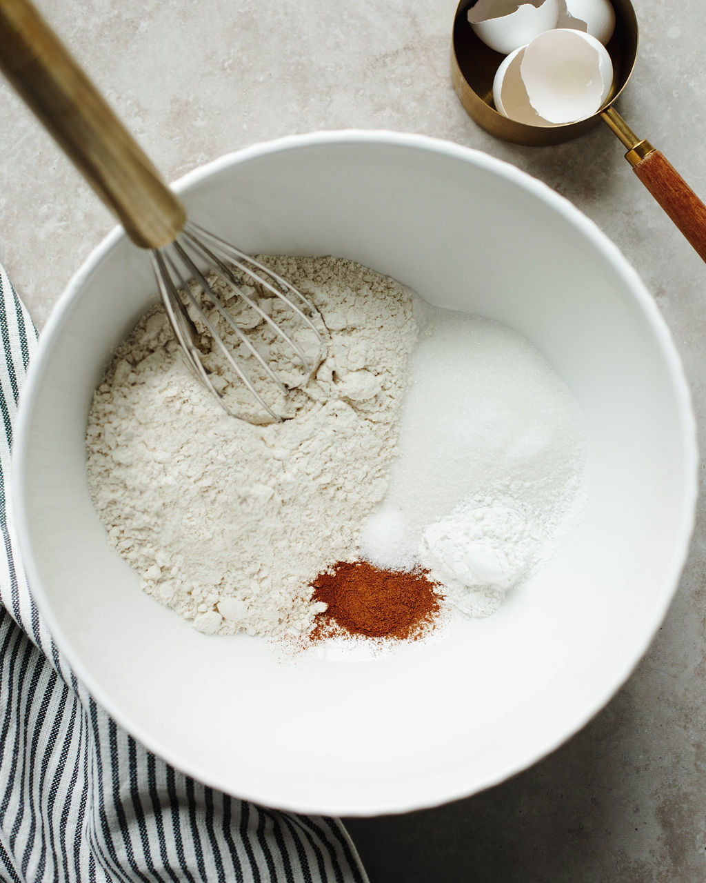 dry ingredients combined in a mixing bowl.