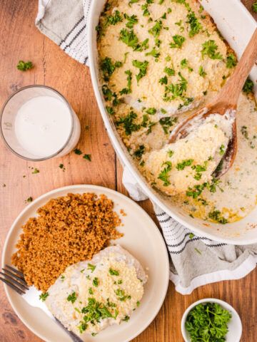 caesar chicken served on a plate with quinoa