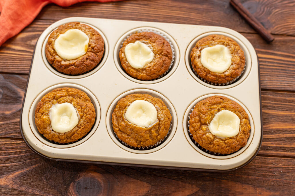 Pumpkin Cream Cheese Muffins straight from the oven.