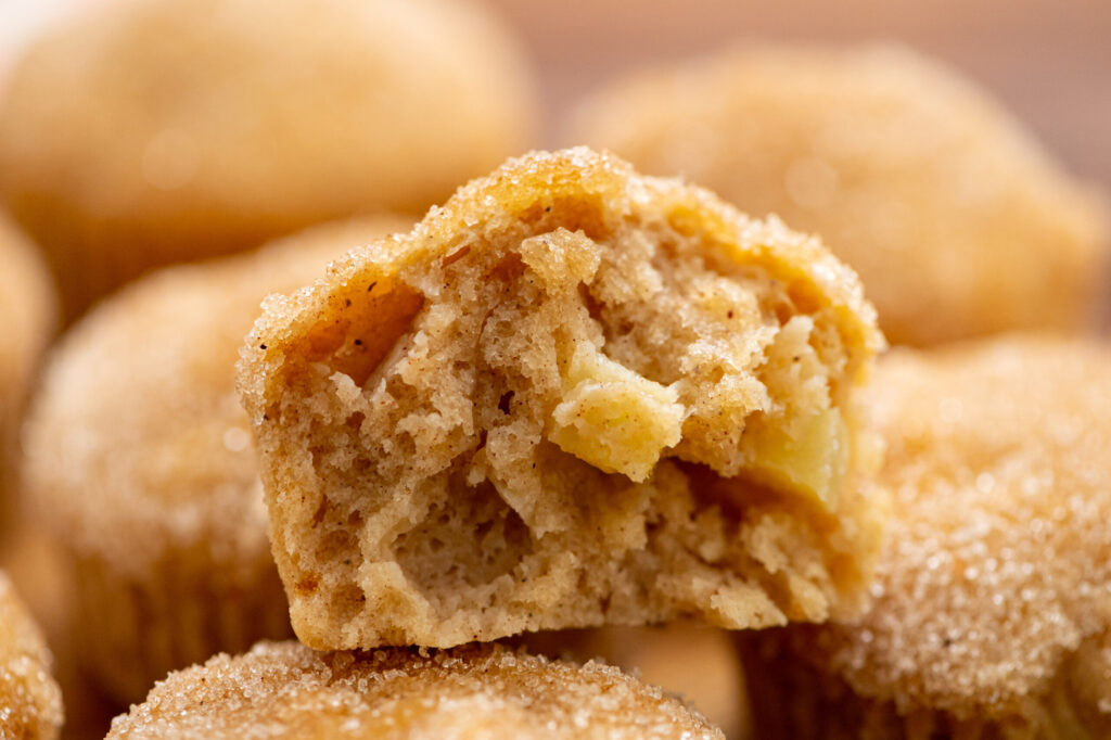 the center of a apple snickerdoodle muffin baked to perfection