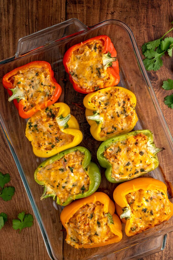 a low carb, heathly dinner option that includes chicken, peppers, cheese, and more.