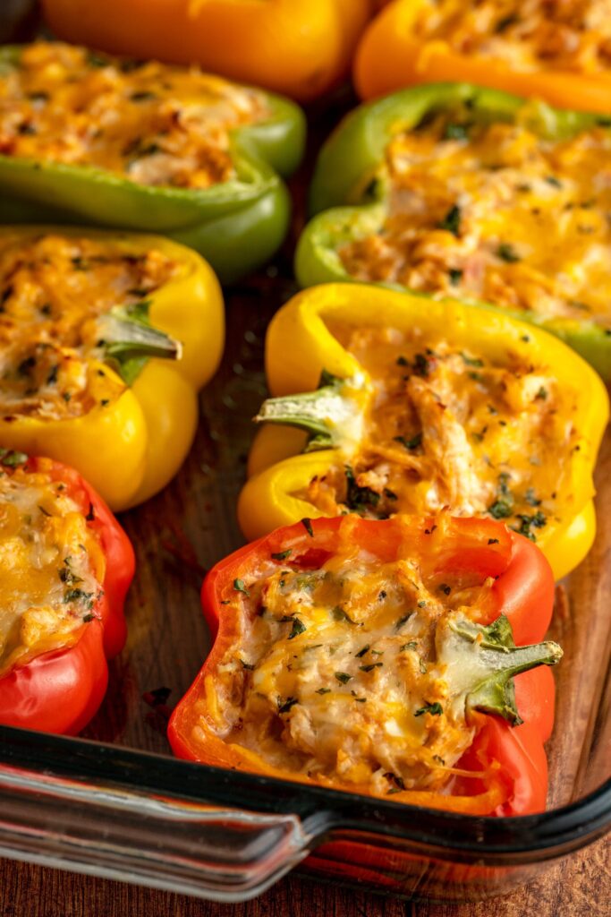 tender peppers stuffed with chicken and cheese.