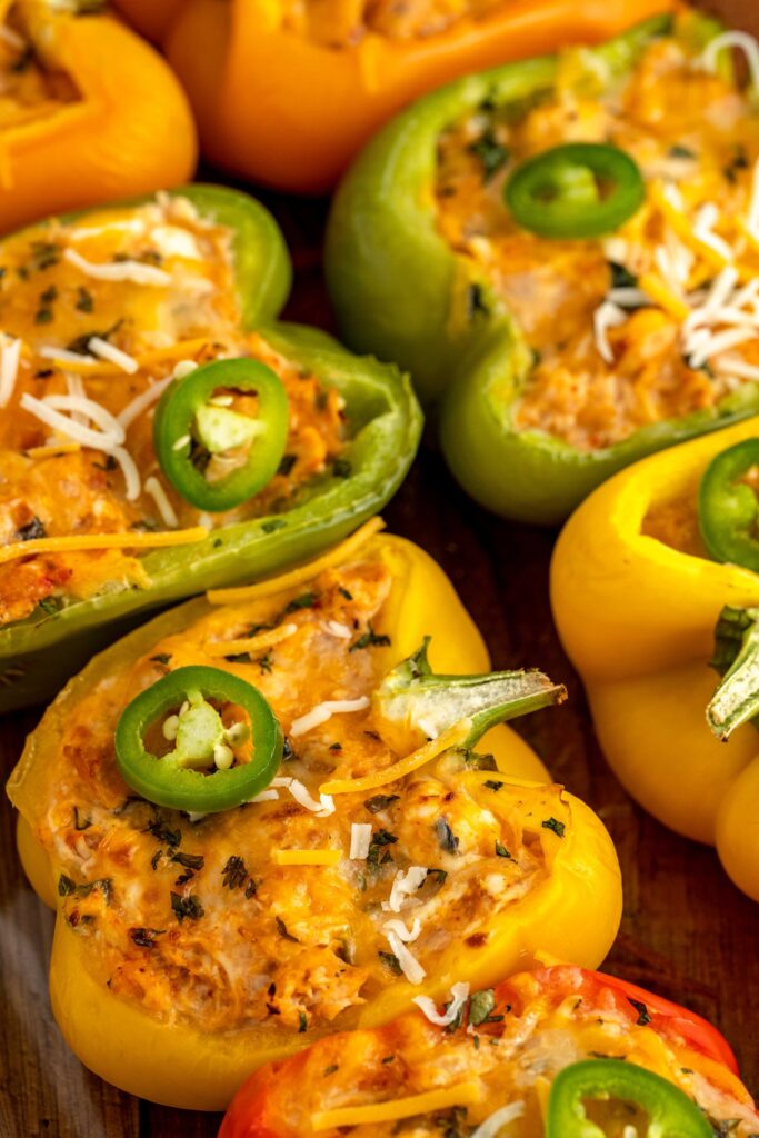 an up close look at creamy stuffed bell peppers.