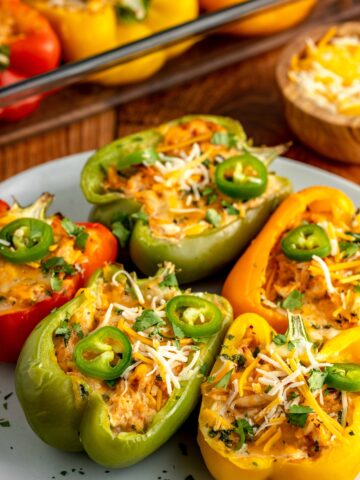 cheesy stuffed chicken peppers ready to eat.
