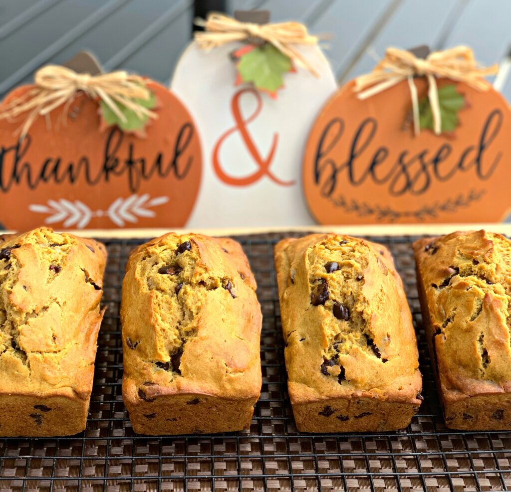 mini loaves of pumpkin banana bread with chocolate chips throughout