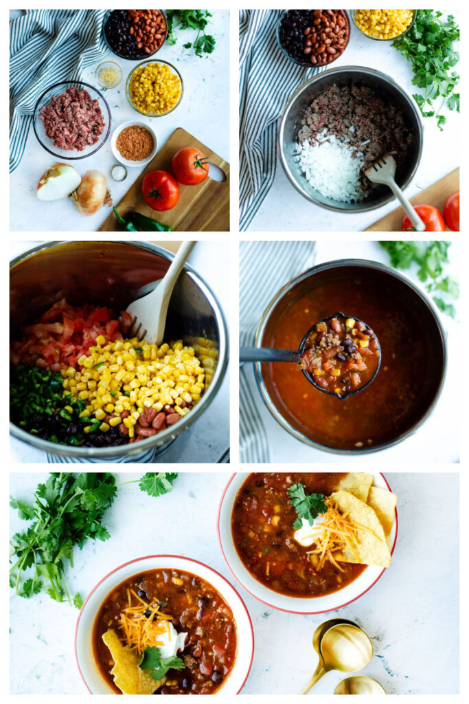 step by step on how to make pressure cooker taco soup.
