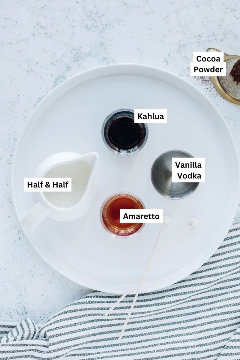 all the ingredients needed to make a tiramisu martini.