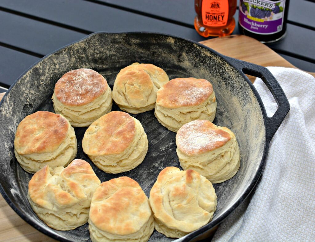 homemade biscuits cooked in a cast iron skillet