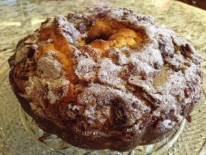 mom's coffee cake made using yellow cake mix as a shortcut and topped with cinnamon sugar