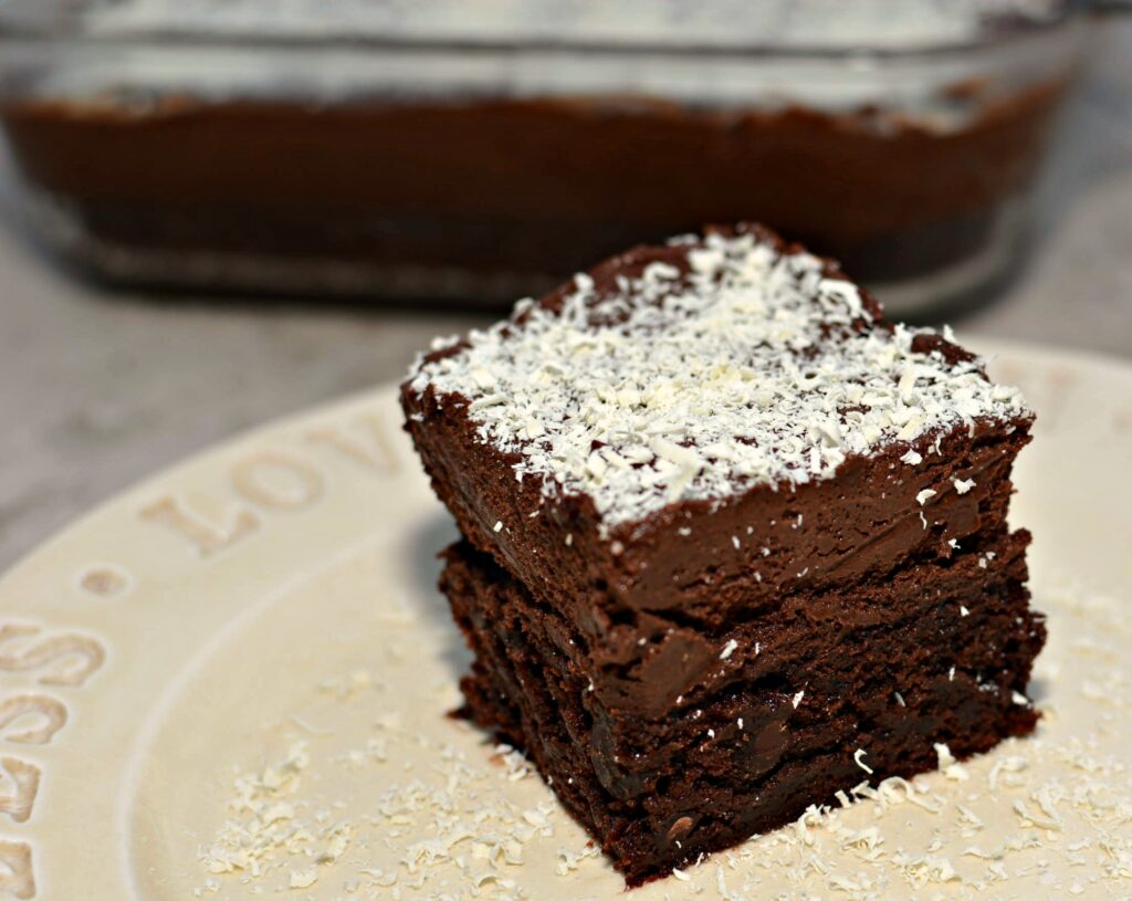 chocolate brownies and dark chocolate mousse combined into a tasty dessert