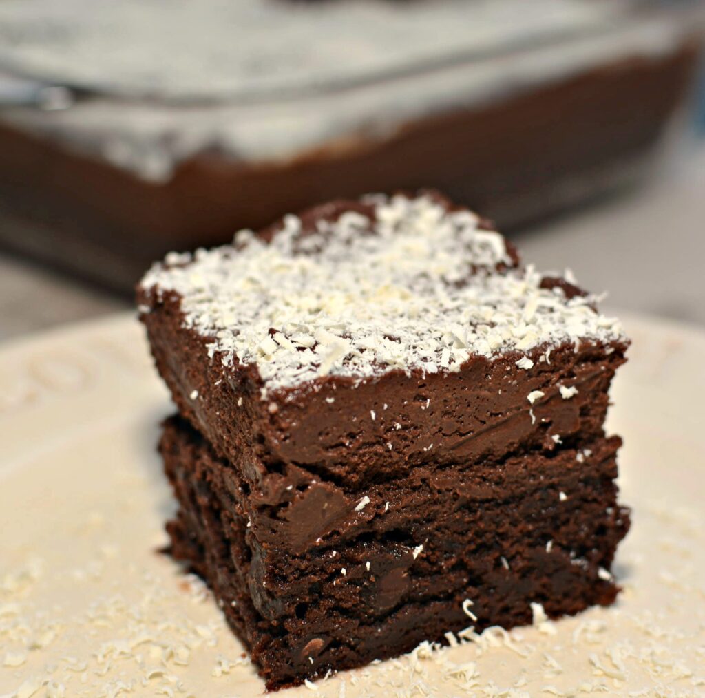 chocolate brownie with dark chocolate mousse layered on top
