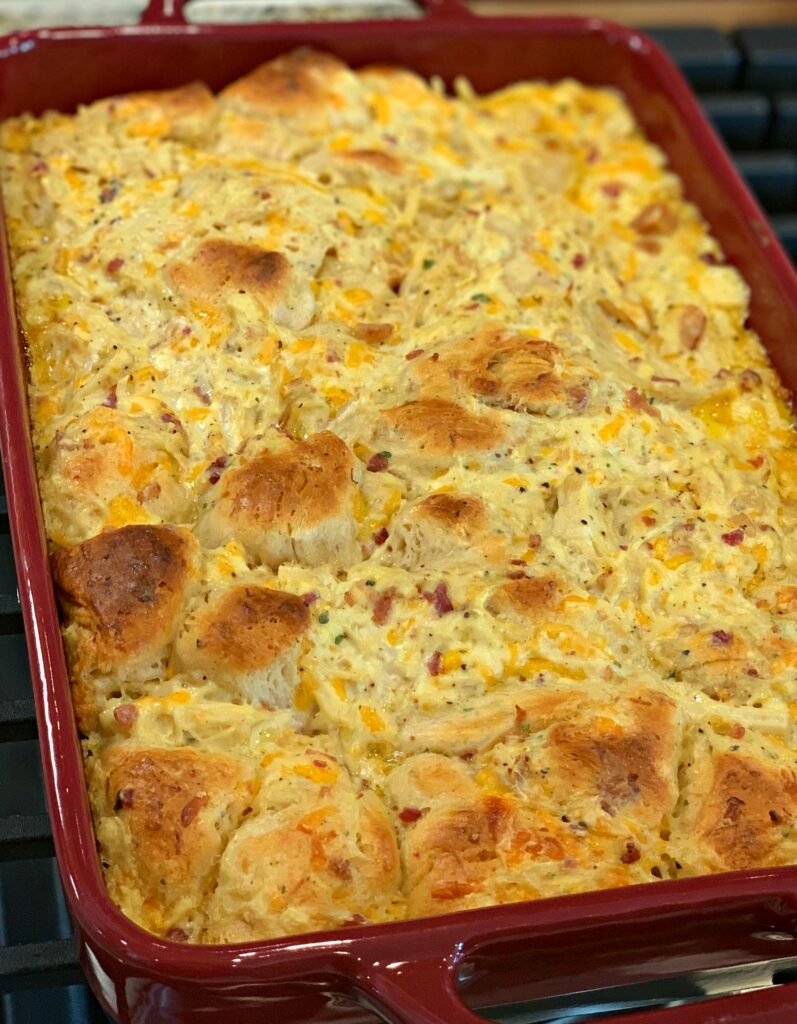 Biscuits and Chicken combine into a tasty, loaded casserole