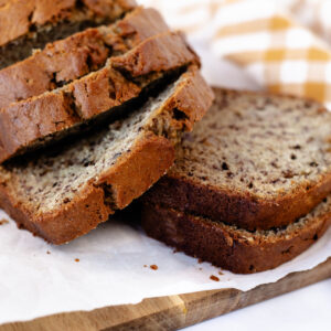 a loaf of Starbucks Copycat Banana Bread sliced.