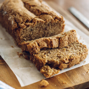 a loaf of old fashioned zucchini bread cut and ready to serve.
