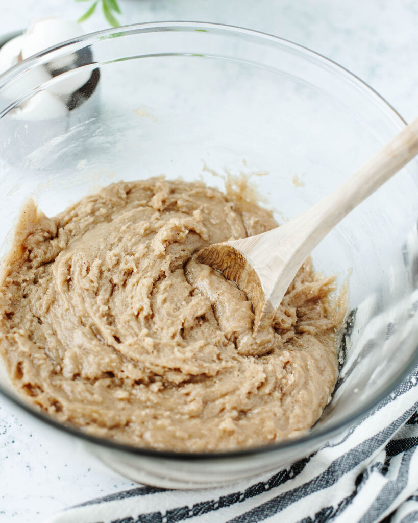 Snickerdoodle Zucchini Bread batter in a glass bowl.