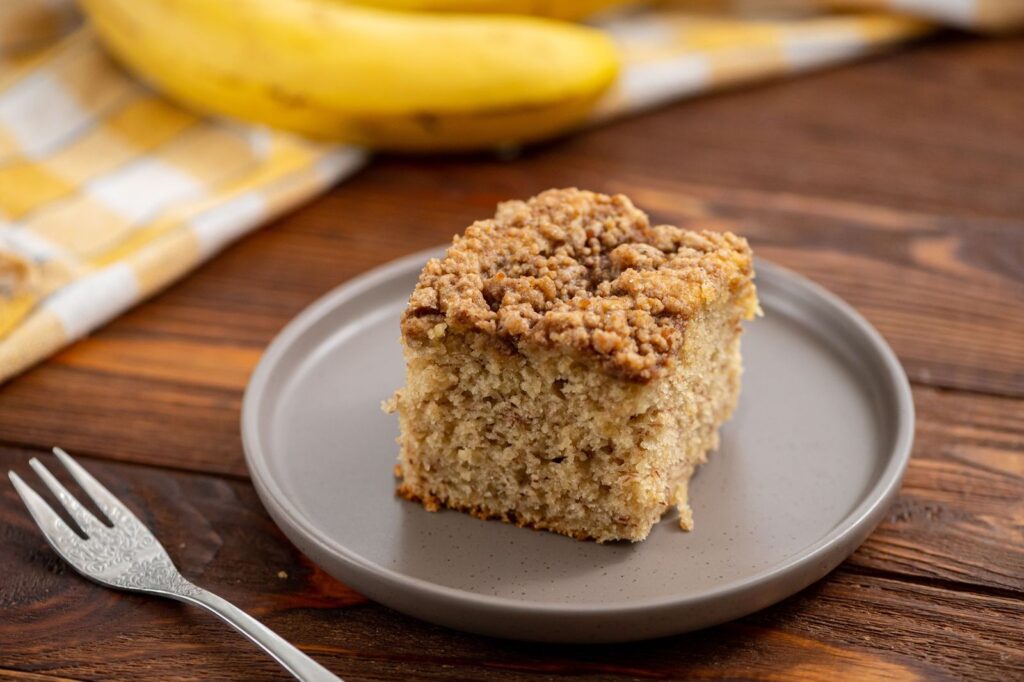 a slice of banana cake perfect to enjoy with a cup of coffee
