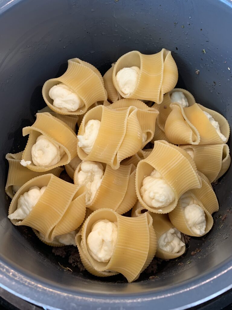 Stuffed Shells ready to be cooked in the Instant Pot