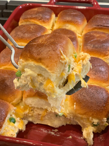 Diced jalapenos, shredded chicken, Hawaiian sweet rolls, and cheese combine into these tasty Jalapeno Chicken Sliders