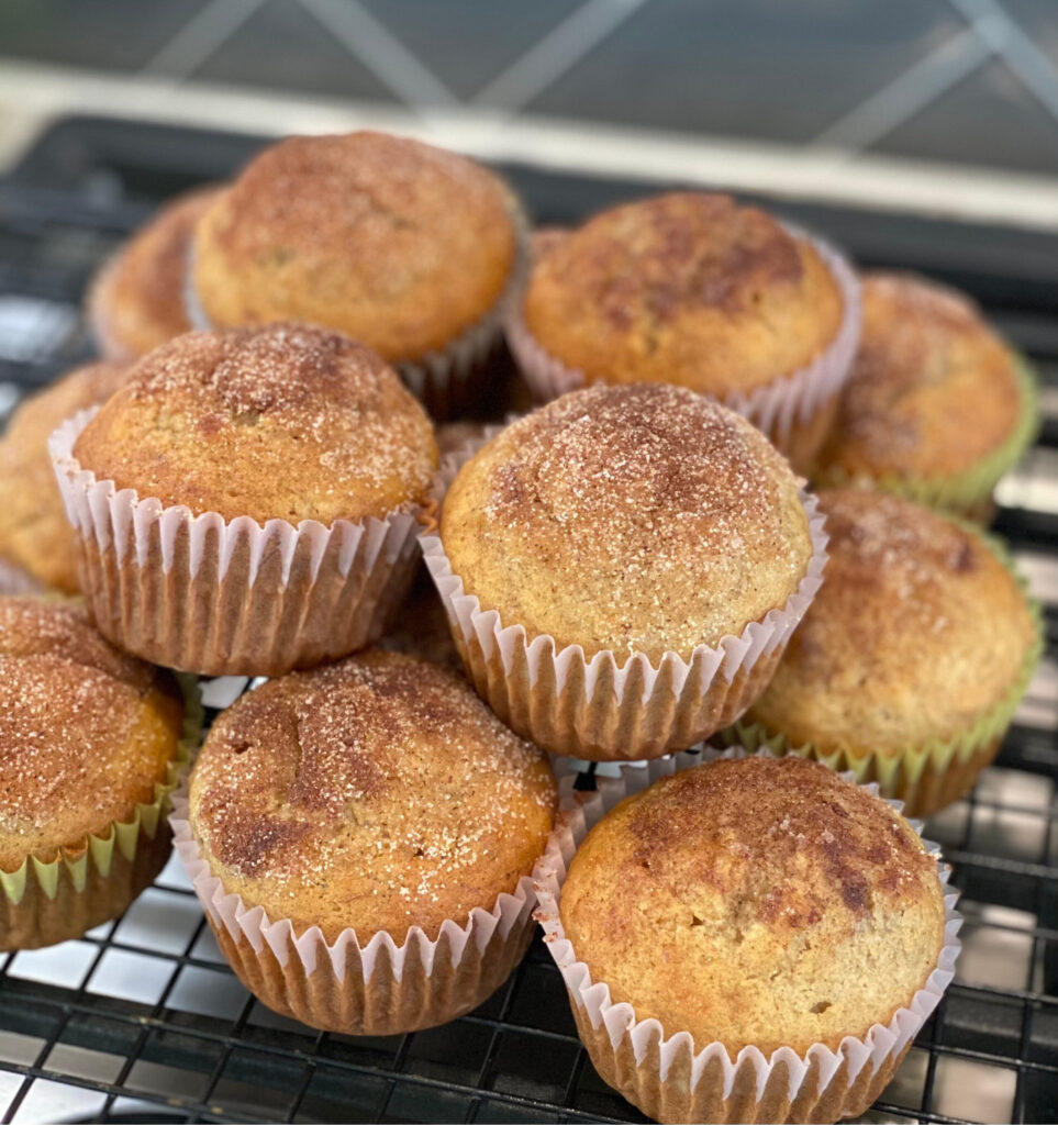flavorful banana muffins with a cinnamon sugar topping