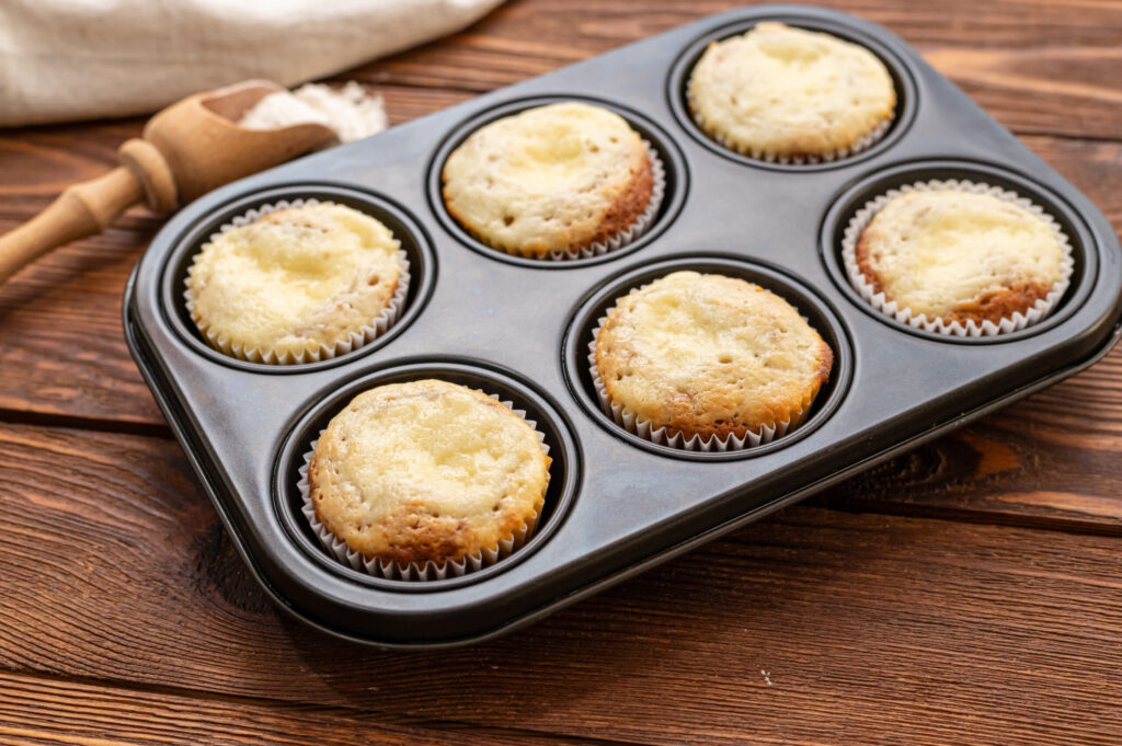 tender banana muffins with a cream cheese center