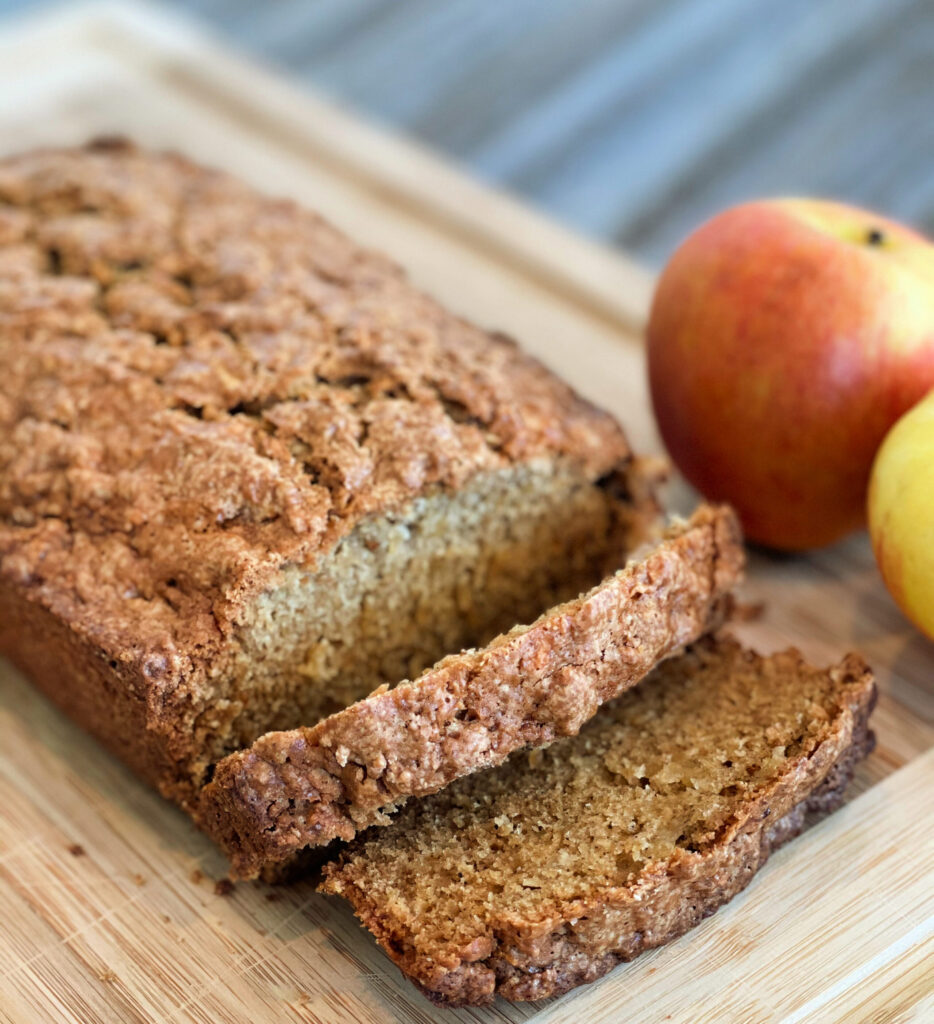 seasoned apple bread with a cinnamon streusel topping on top