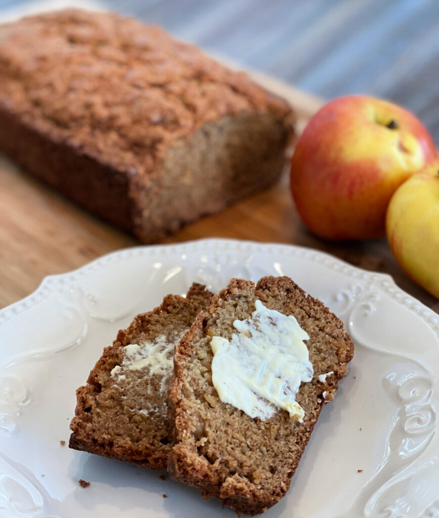 a slice of quick bread with butter spread on top