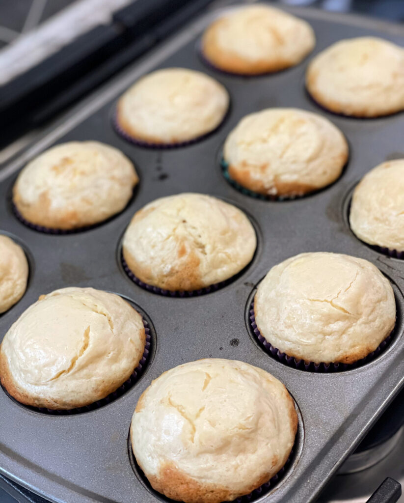 banana muffins with a cream cheese filling in the center
