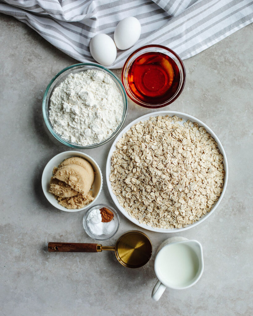 all the ingredients needed to make hearty anytime muffins.