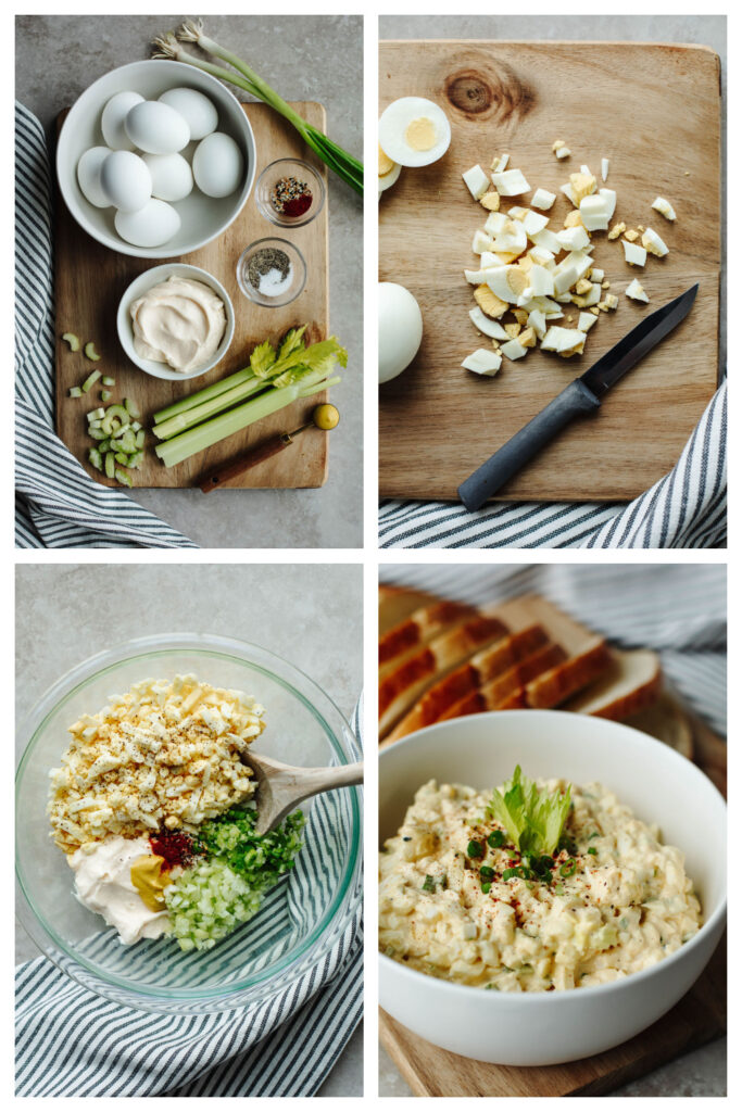 step by step on how to make egg salad for sandwiches.